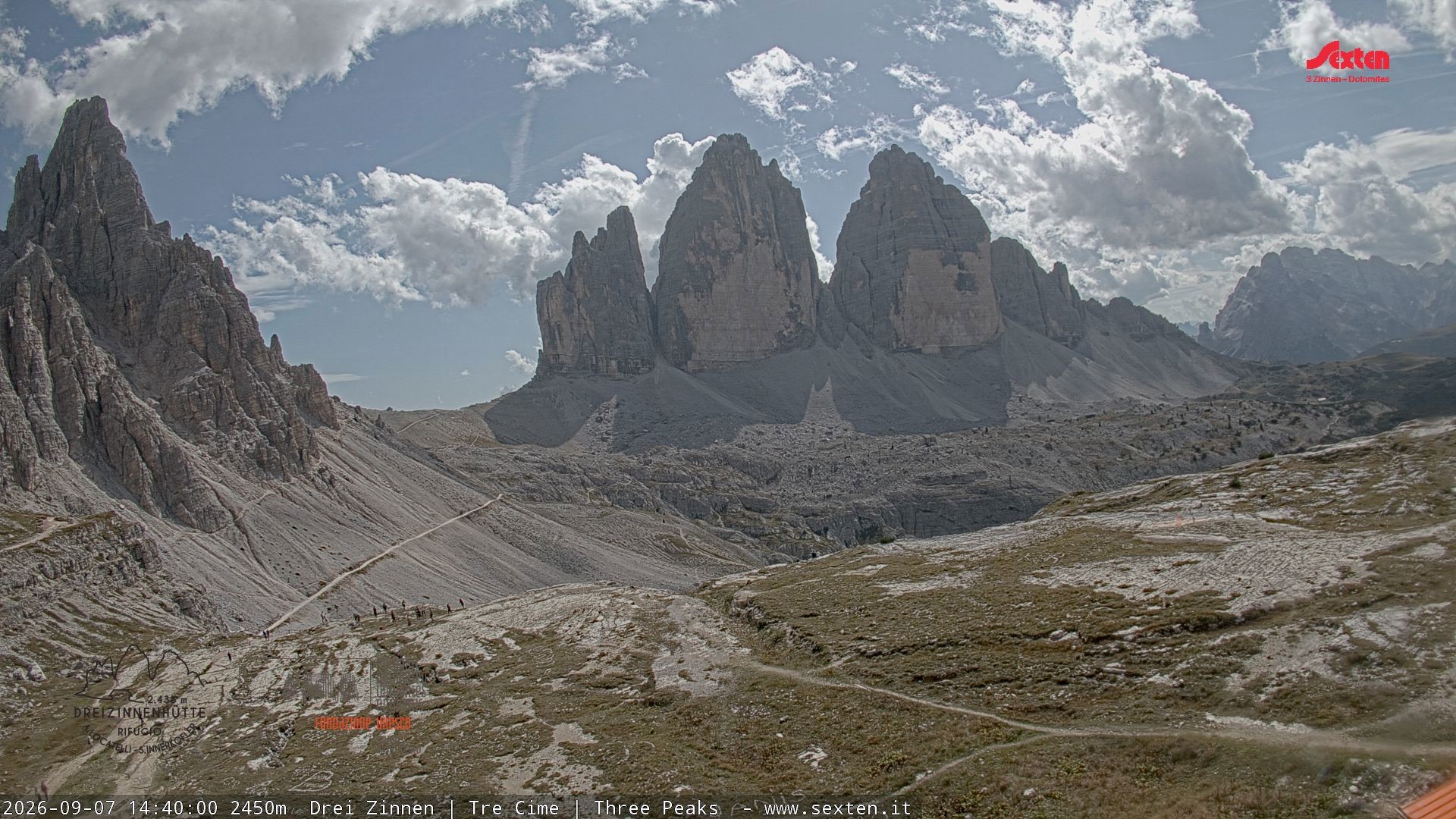 Archiv Foto Webcam Blick auf die 3 Zinnen von der Dreizinnenhütte