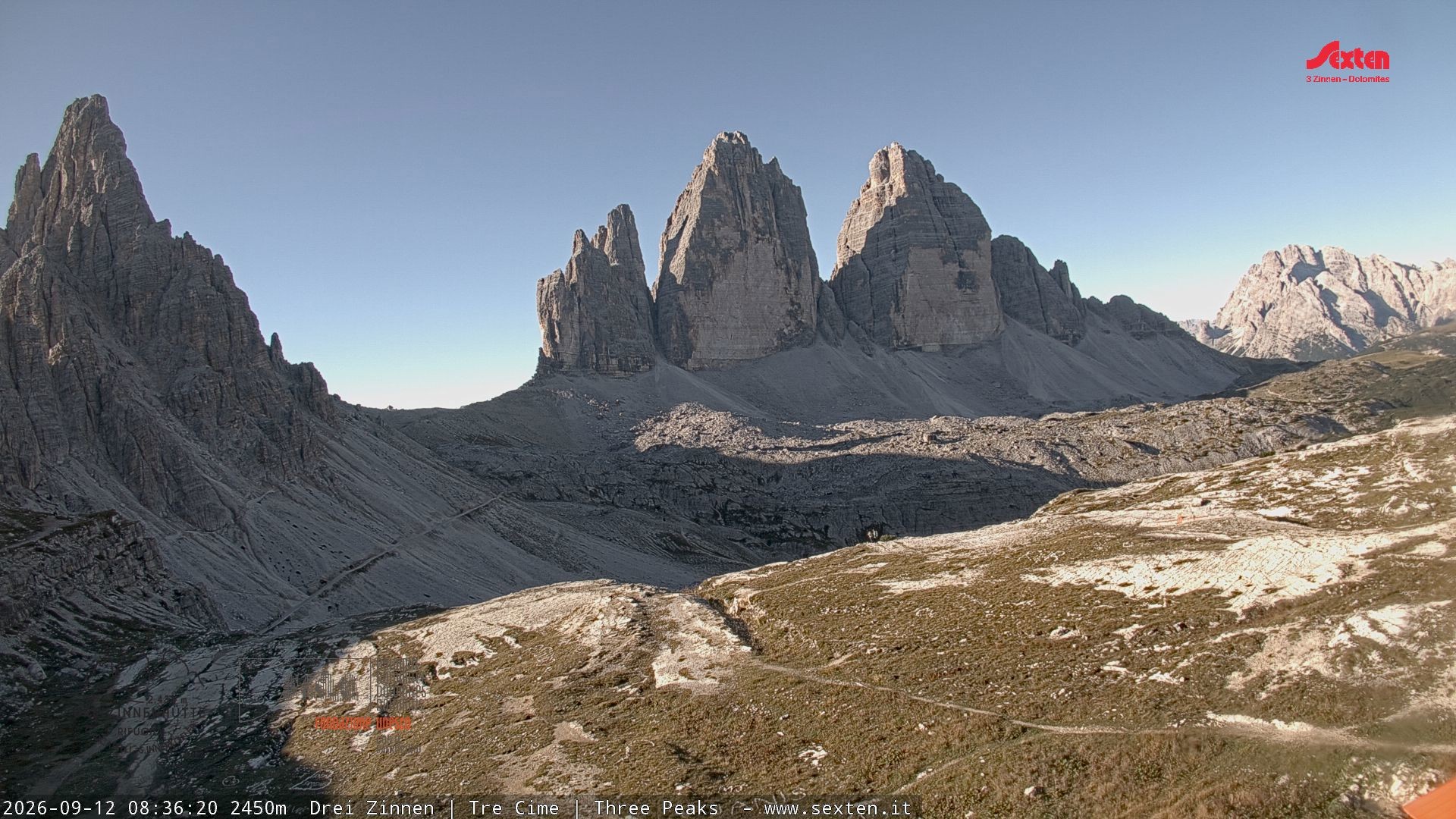Archiv Foto Webcam Blick auf die 3 Zinnen von der Dreizinnenhütte
