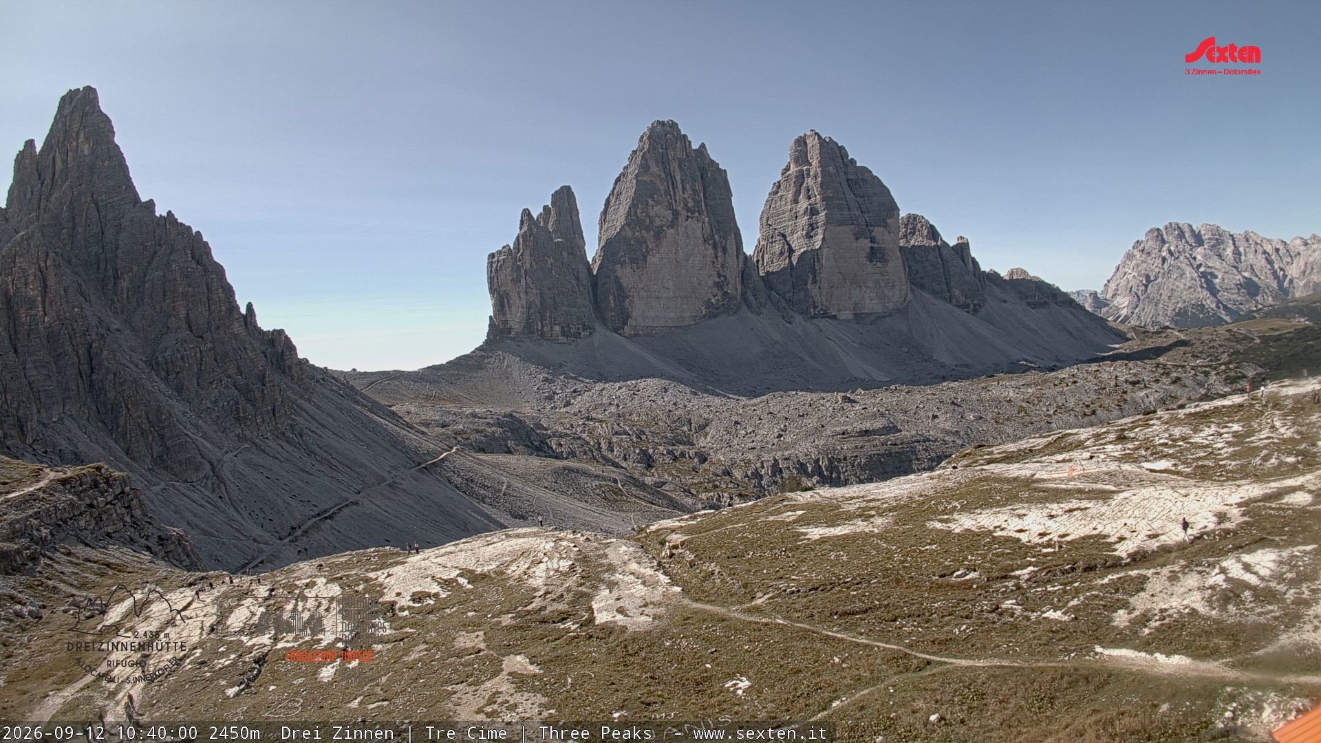 Archiv Foto Webcam Blick auf die 3 Zinnen von der Dreizinnenhütte