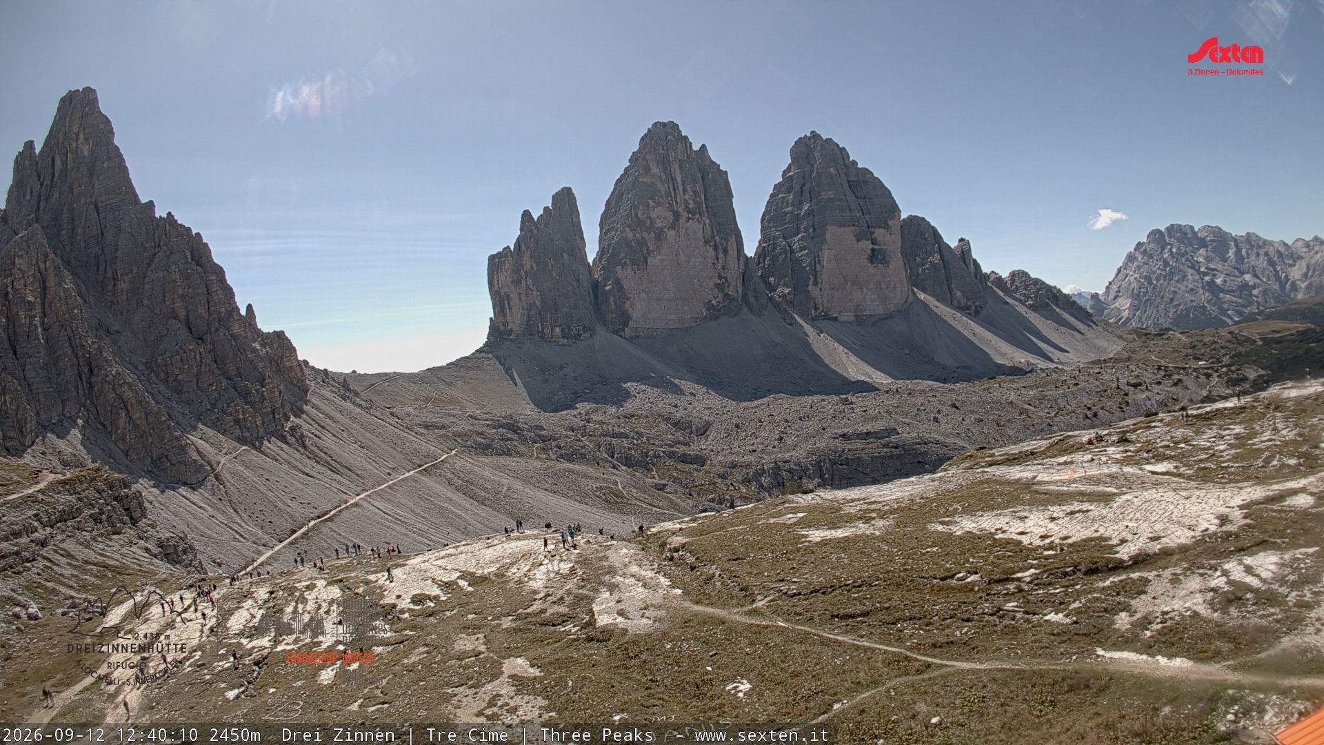 Archiv Foto Webcam Blick auf die 3 Zinnen von der Dreizinnenhütte