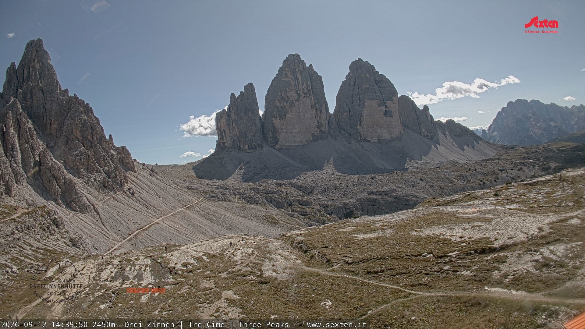 Archiv Foto Webcam Blick auf die 3 Zinnen von der Dreizinnenhütte