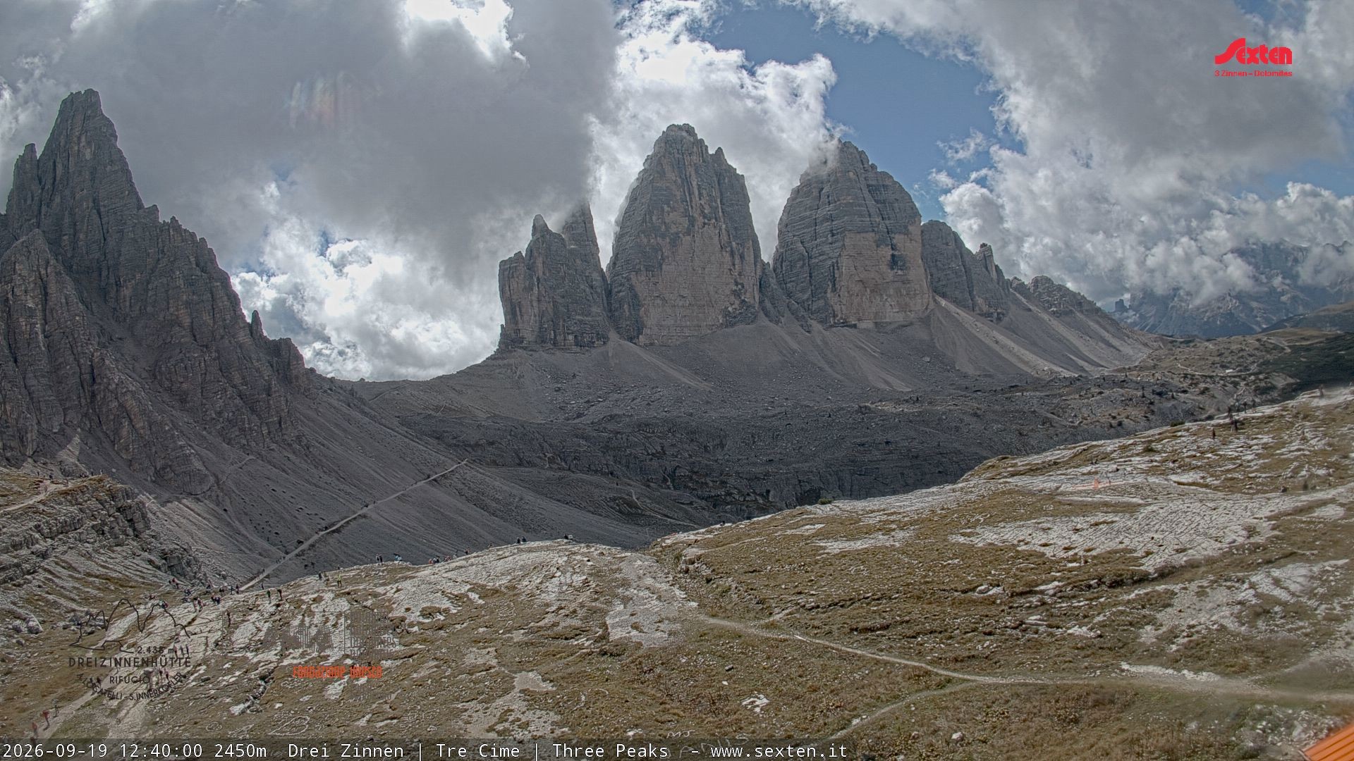 Archiv Foto Webcam Blick auf die 3 Zinnen von der Dreizinnenhütte