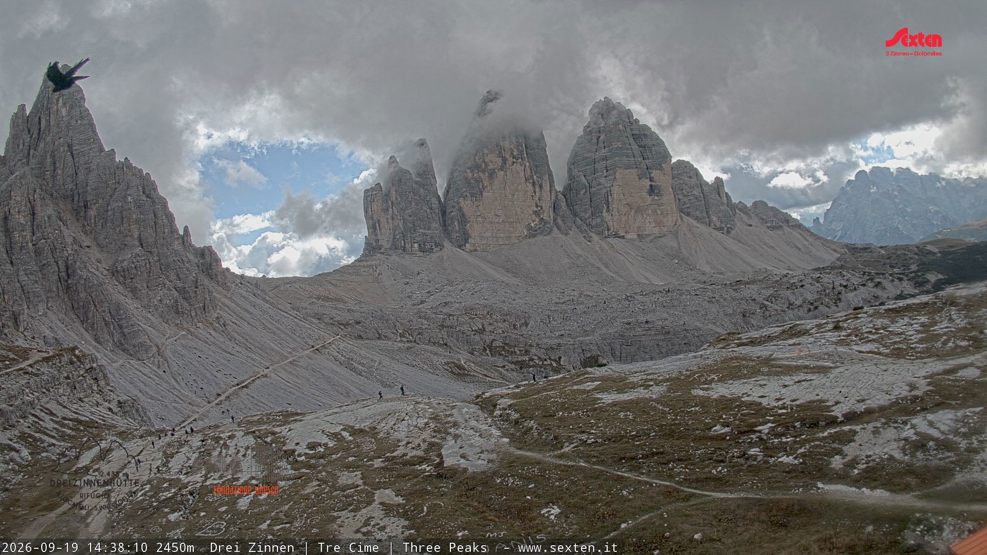 Archiv Foto Webcam Blick auf die 3 Zinnen von der Dreizinnenhütte