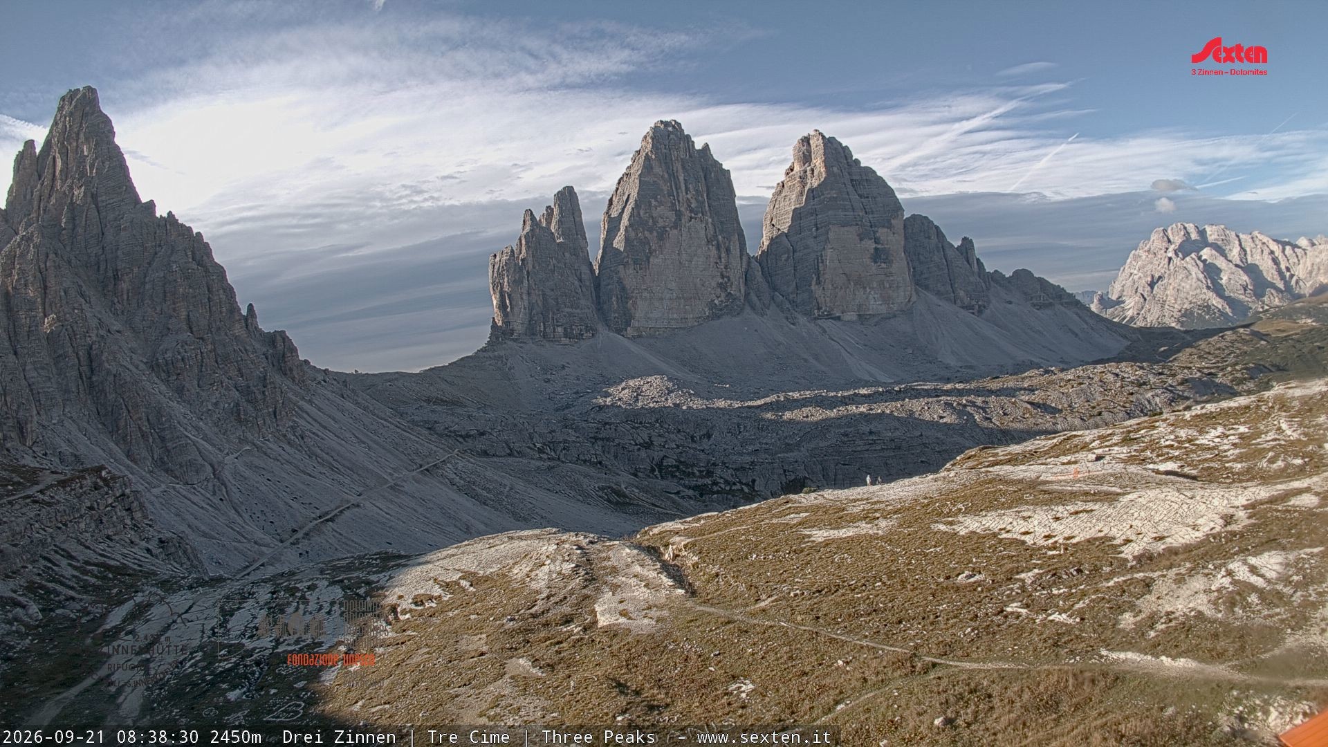 Archiv Foto Webcam Blick auf die 3 Zinnen von der Dreizinnenhütte