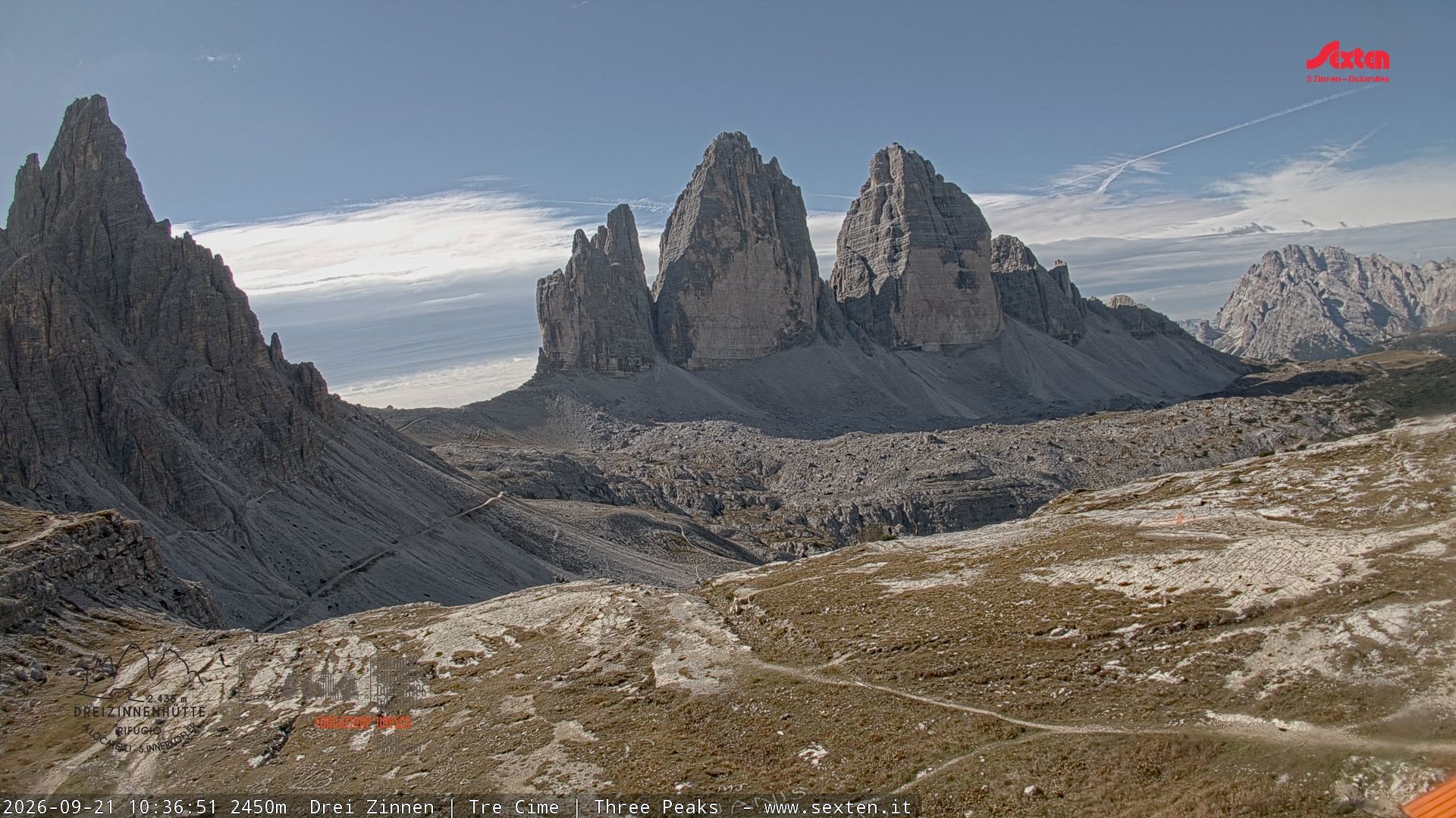Archiv Foto Webcam Blick auf die 3 Zinnen von der Dreizinnenhütte