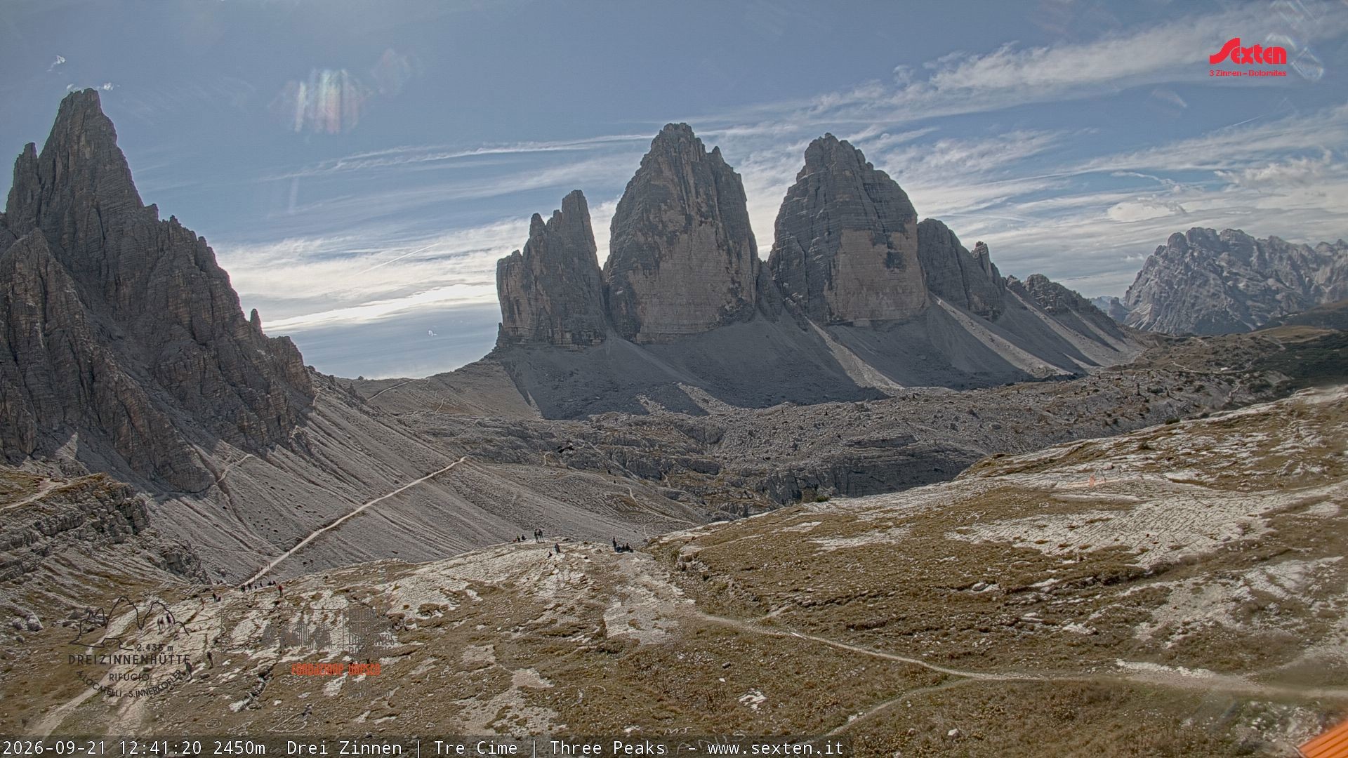 Archiv Foto Webcam Blick auf die 3 Zinnen von der Dreizinnenhütte