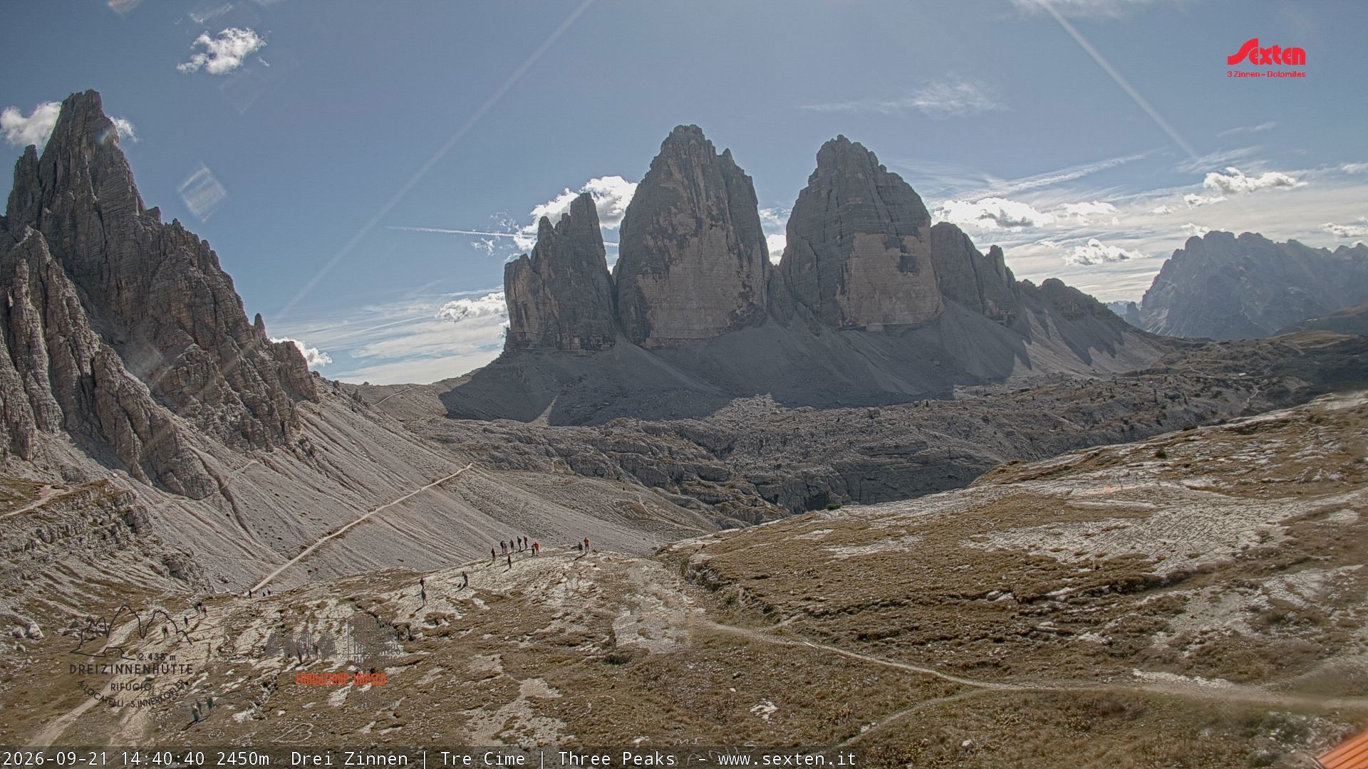 Archiv Foto Webcam Blick auf die 3 Zinnen von der Dreizinnenhütte