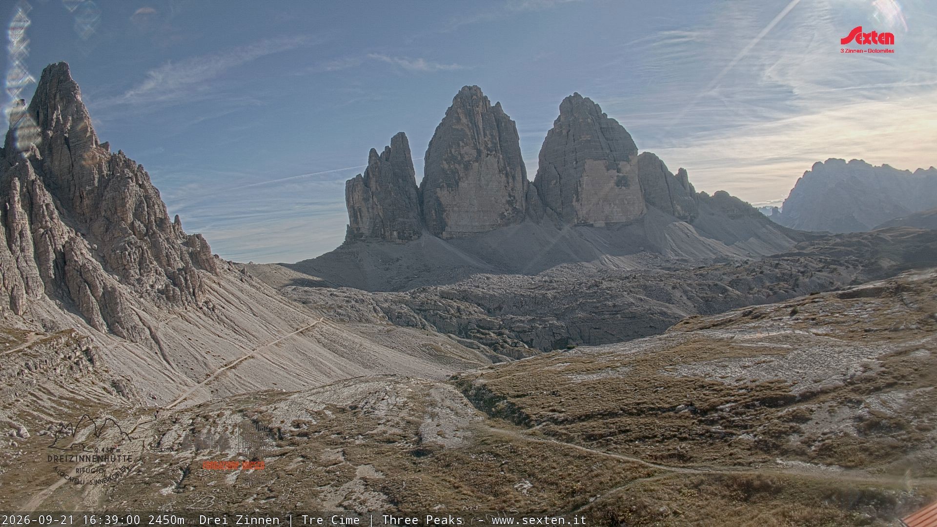 Archiv Foto Webcam Blick auf die 3 Zinnen von der Dreizinnenhütte