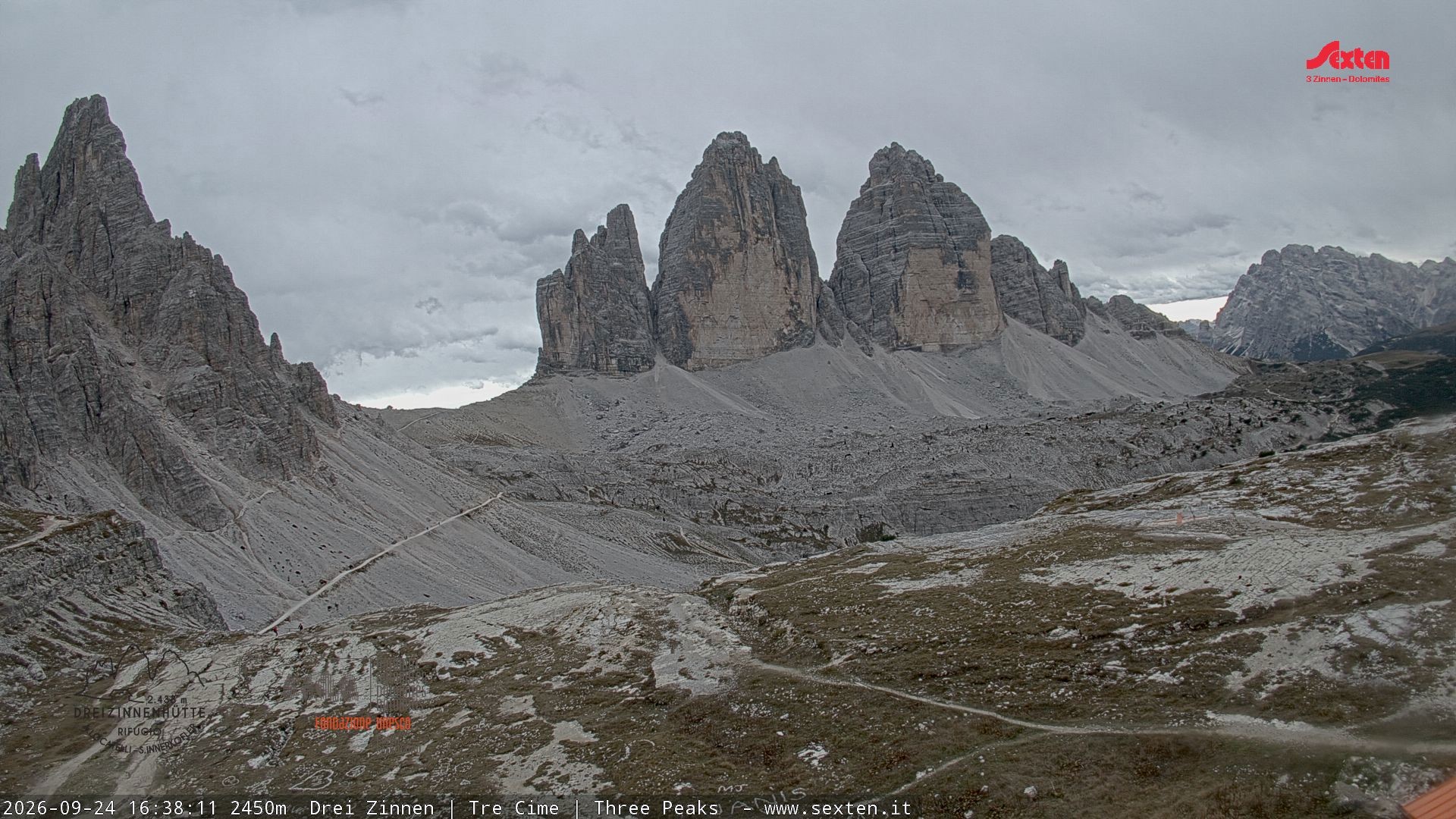 Archiv Foto Webcam Blick auf die 3 Zinnen von der Dreizinnenhütte
