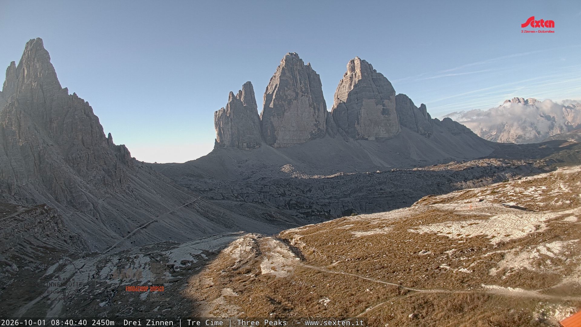 Archiv Foto Webcam Blick auf die 3 Zinnen von der Dreizinnenhütte