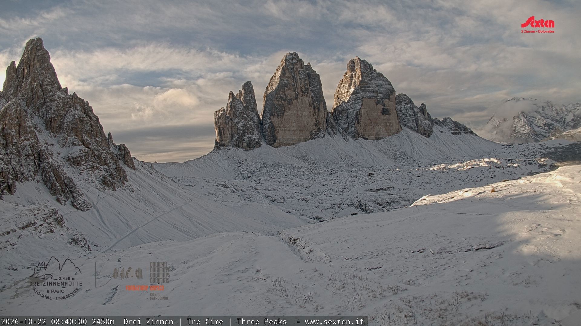 Archiv Foto Webcam Blick auf die 3 Zinnen von der Dreizinnenhütte