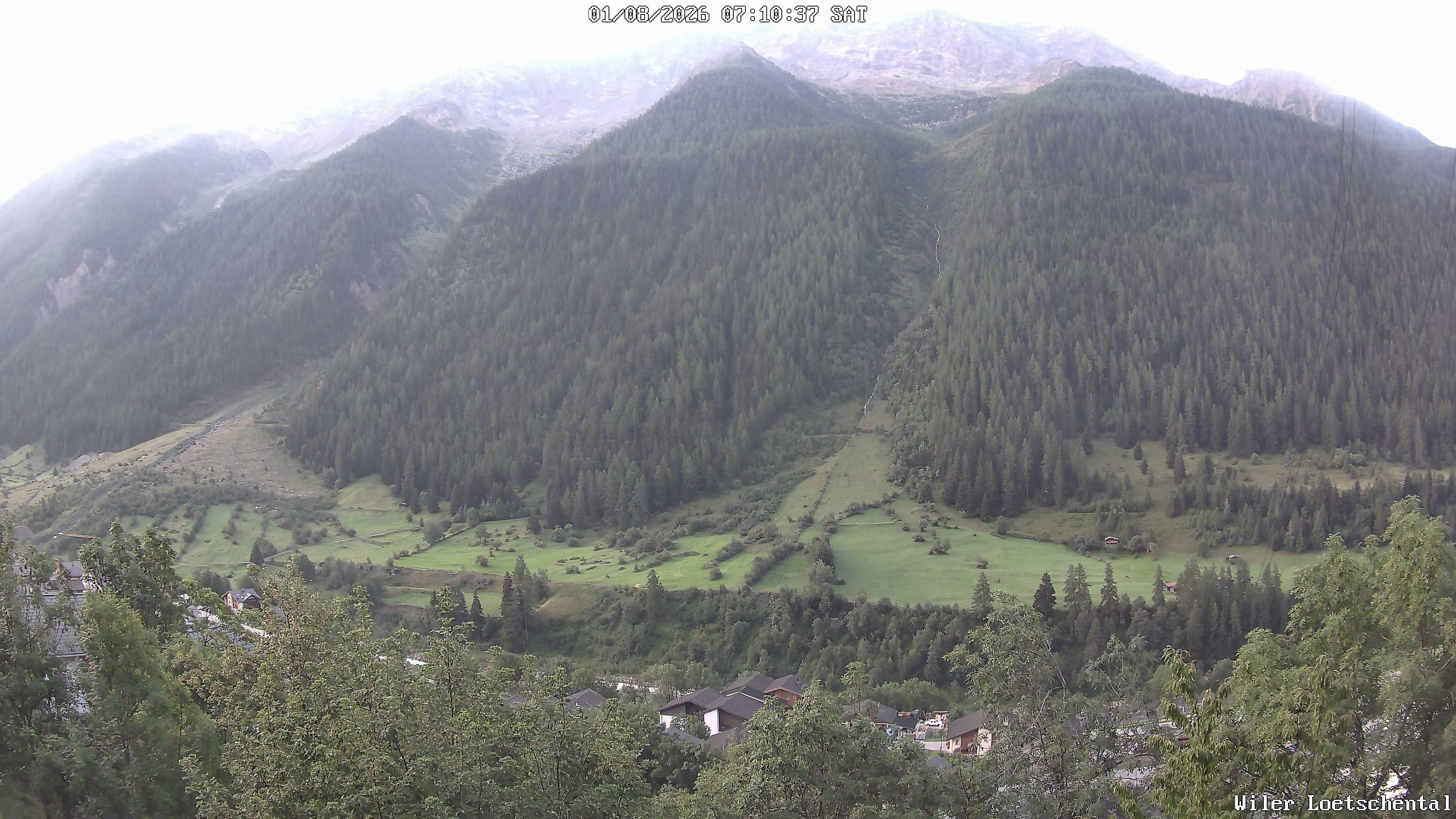 Archived image Webcam Lötschental Valley - View Wiler and Bietschhorn
