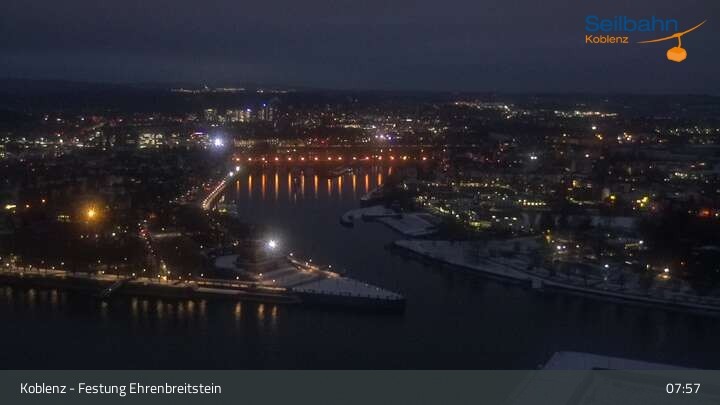 Archiv Foto Webcam Koblenz: Blick von der Festung auf Seilbahn und Deutsches Eck