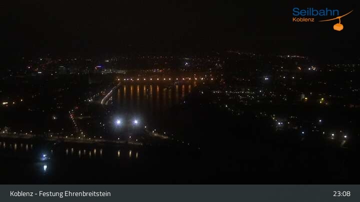 Archiv Foto Webcam Koblenz: Blick von der Festung auf Seilbahn und Deutsches Eck