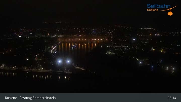 Archiv Foto Webcam Koblenz: Blick von der Festung auf Seilbahn und Deutsches Eck