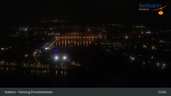 Archiv Foto Webcam Koblenz: Blick von der Festung auf Seilbahn und Deutsches Eck