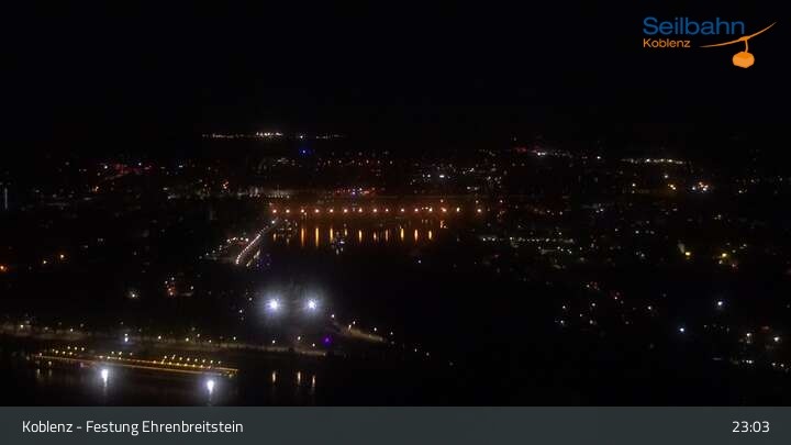 Archiv Foto Webcam Koblenz: Blick von der Festung auf Seilbahn und Deutsches Eck