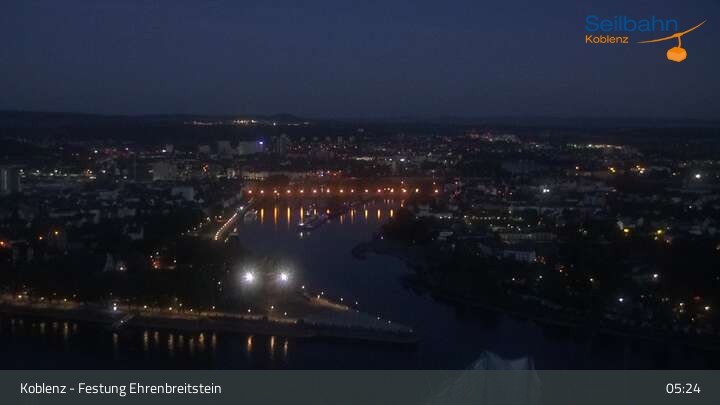 Archiv Foto Webcam Koblenz: Blick von der Festung auf Seilbahn und Deutsches Eck