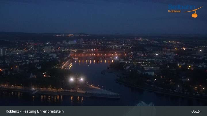 Archiv Foto Webcam Koblenz: Blick von der Festung auf Seilbahn und Deutsches Eck