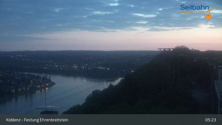 Archiv Foto Webcam Koblenz: Blick von der Festung auf Seilbahn und Deutsches Eck