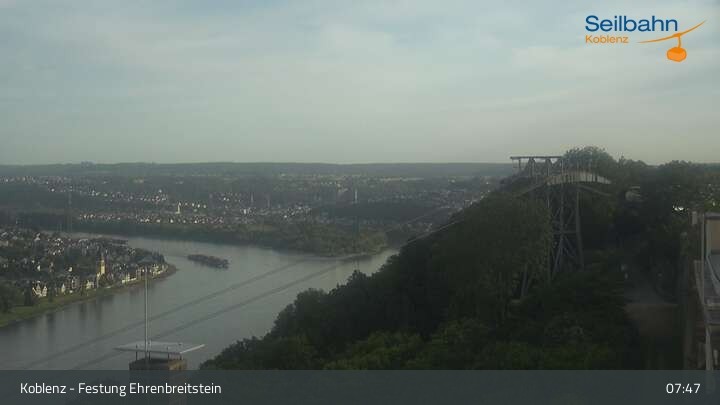 Archiv Foto Webcam Koblenz: Blick von der Festung auf Seilbahn und Deutsches Eck