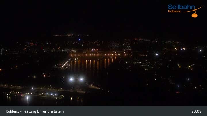 Archiv Foto Webcam Koblenz: Blick von der Festung auf Seilbahn und Deutsches Eck