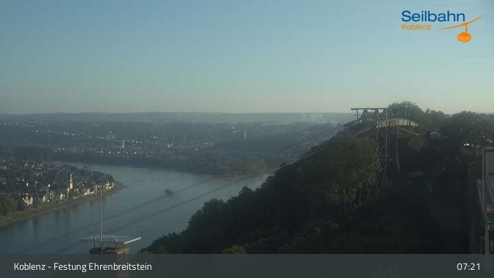 Archiv Foto Webcam Koblenz: Blick von der Festung auf Seilbahn und Deutsches Eck