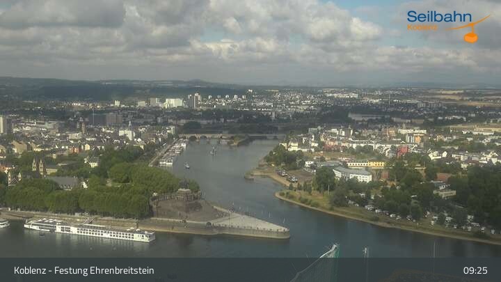 Archiv Foto Webcam Koblenz: Blick von der Festung auf Seilbahn und Deutsches Eck