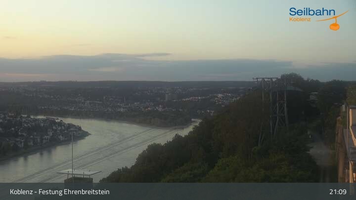 Archiv Foto Webcam Koblenz: Blick von der Festung auf Seilbahn und Deutsches Eck