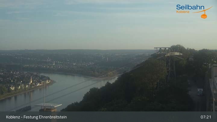 Archiv Foto Webcam Koblenz: Blick von der Festung auf Seilbahn und Deutsches Eck