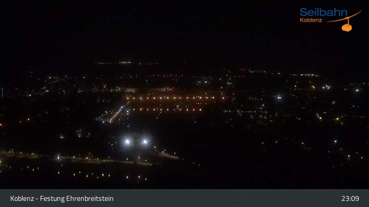 Archiv Foto Webcam Koblenz: Blick von der Festung auf Seilbahn und Deutsches Eck