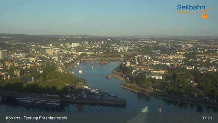 Archiv Foto Webcam Koblenz: Blick von der Festung auf Seilbahn und Deutsches Eck