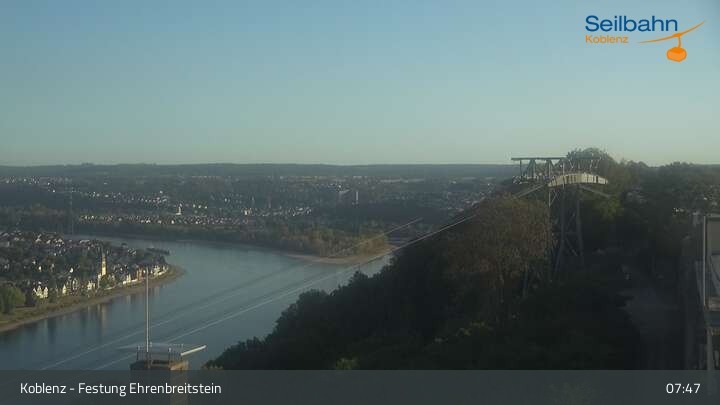 Archiv Foto Webcam Koblenz: Blick von der Festung auf Seilbahn und Deutsches Eck