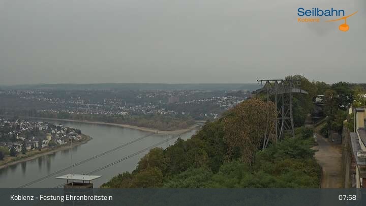 Archiv Foto Webcam Koblenz: Blick von der Festung auf Seilbahn und Deutsches Eck