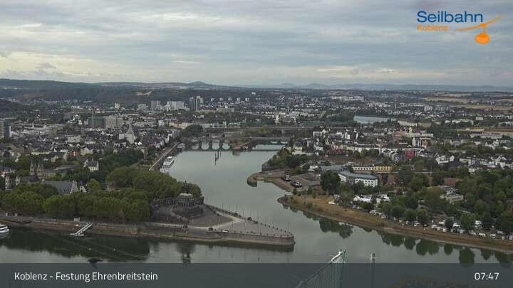 Archiv Foto Webcam Koblenz: Blick von der Festung auf Seilbahn und Deutsches Eck