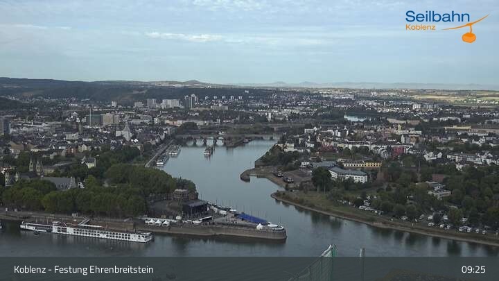Archiv Foto Webcam Koblenz: Blick von der Festung auf Seilbahn und Deutsches Eck