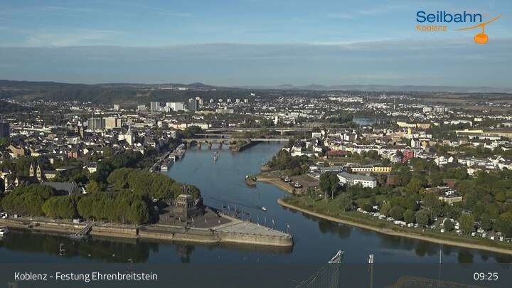 Archiv Foto Webcam Koblenz: Blick von der Festung auf Seilbahn und Deutsches Eck