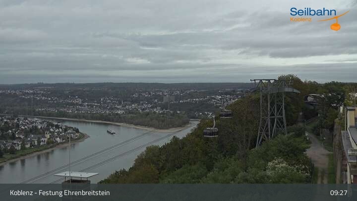 Archiv Foto Webcam Koblenz: Blick von der Festung auf Seilbahn und Deutsches Eck