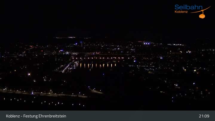 Archiv Foto Webcam Koblenz: Blick von der Festung auf Seilbahn und Deutsches Eck