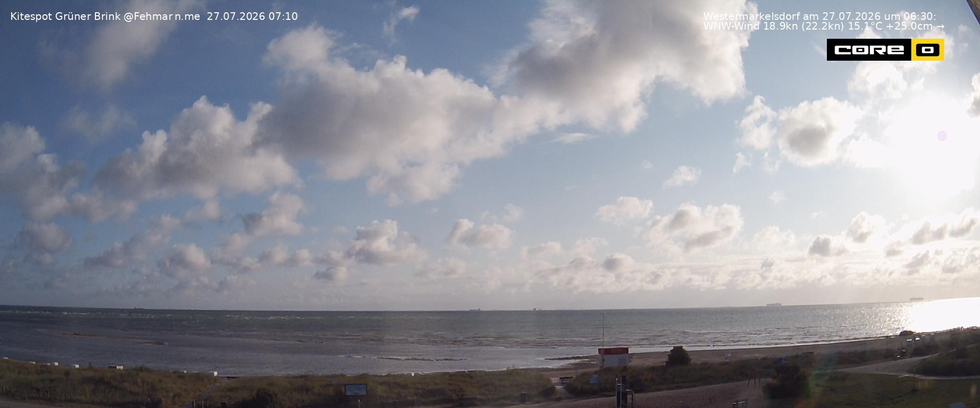 Archived image Webcam Fehmarn - Kitespot and Beach Grüner Brink