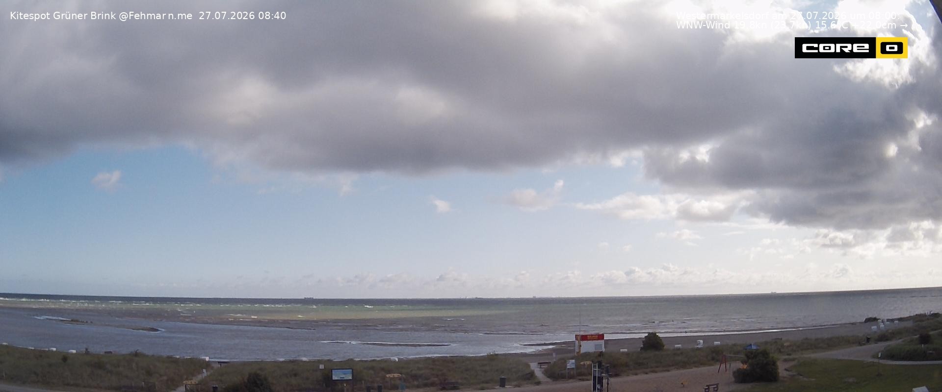 Archived image Webcam Fehmarn - Kitespot and Beach Grüner Brink