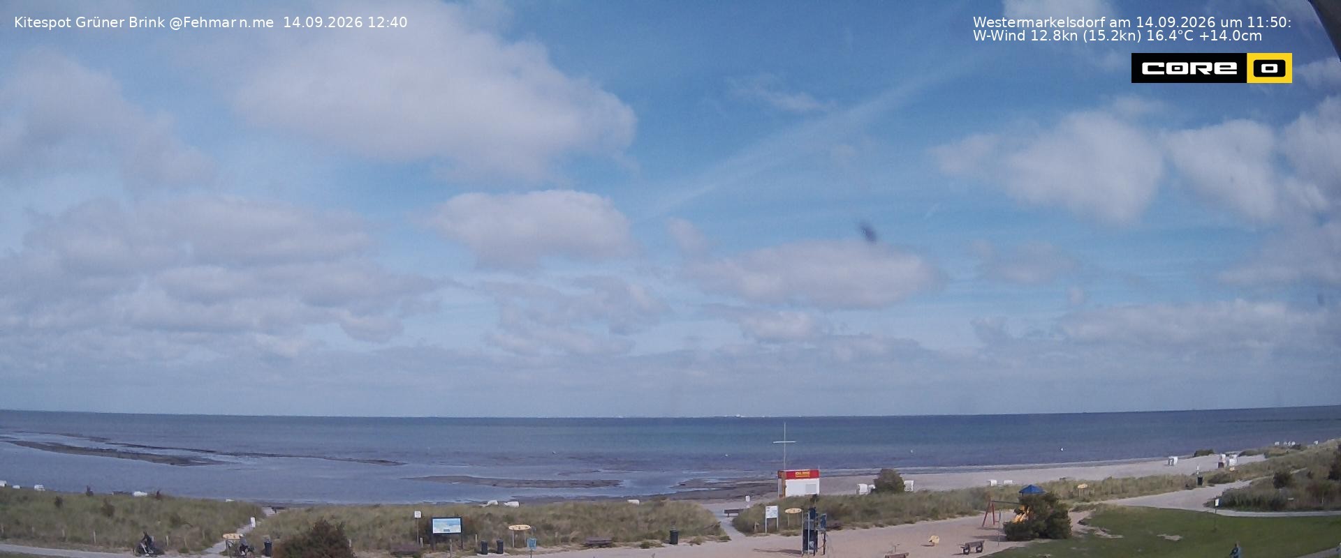 Archived image Webcam Fehmarn - Kitespot and Beach Grüner Brink