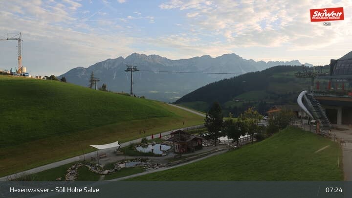 Archiv Foto Webcam Söll – Hochsöll mit Hexenwasser und Hohe Salve Gondelbahn