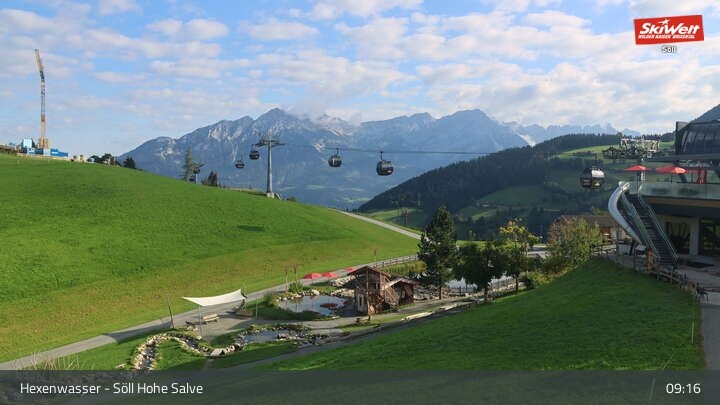 Archiv Foto Webcam Söll – Hochsöll mit Hexenwasser und Hohe Salve Gondelbahn