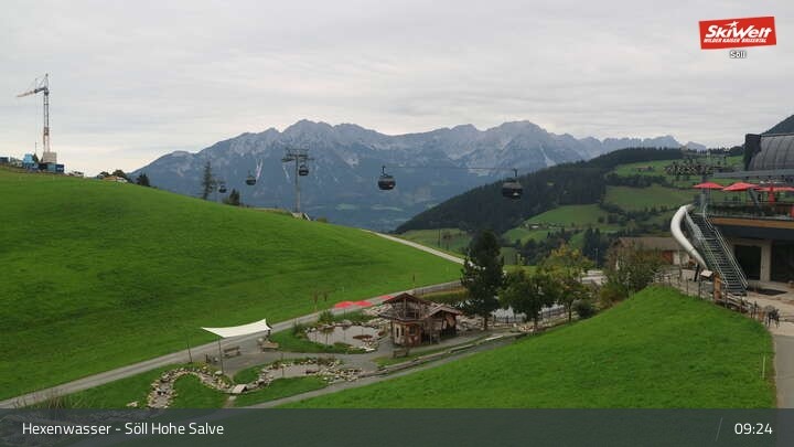 Archiv Foto Webcam Söll – Hochsöll mit Hexenwasser und Hohe Salve Gondelbahn