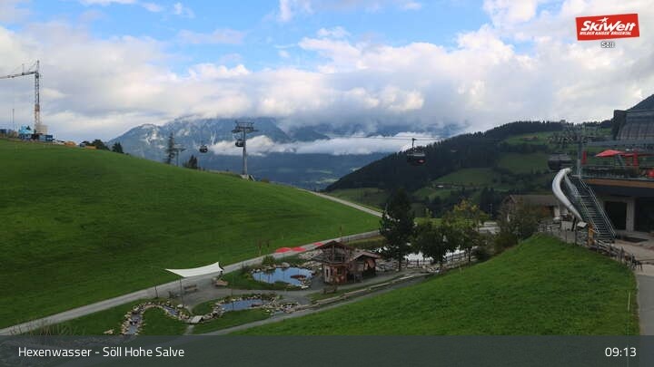 Archiv Foto Webcam Söll – Hochsöll mit Hexenwasser und Hohe Salve Gondelbahn