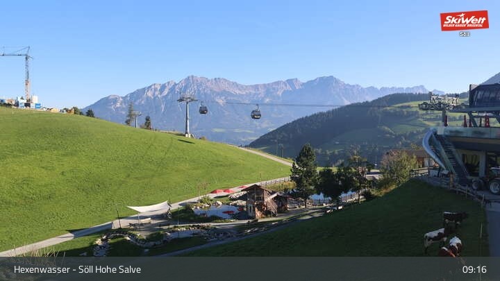 Archiv Foto Webcam Söll – Hochsöll mit Hexenwasser und Hohe Salve Gondelbahn