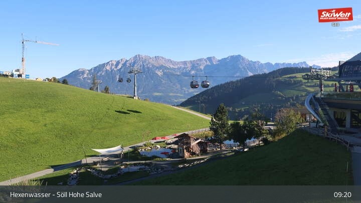 Archiv Foto Webcam Söll – Hochsöll mit Hexenwasser und Hohe Salve Gondelbahn