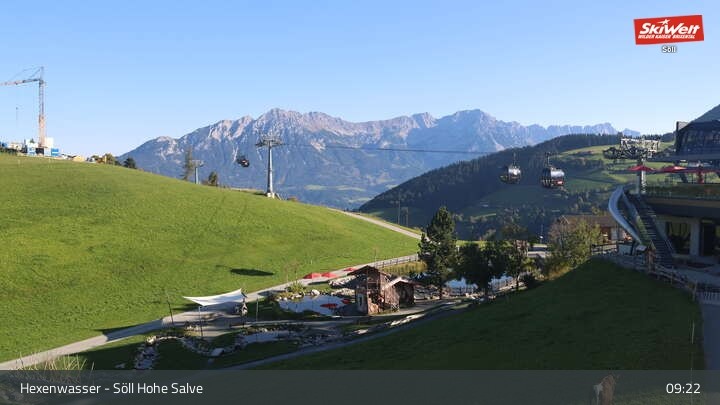Archiv Foto Webcam Söll – Hochsöll mit Hexenwasser und Hohe Salve Gondelbahn