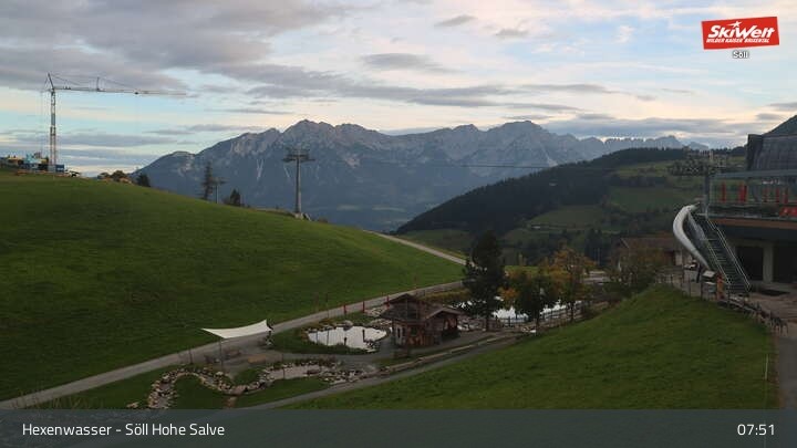 Archiv Foto Webcam Söll – Hochsöll mit Hexenwasser und Hohe Salve Gondelbahn